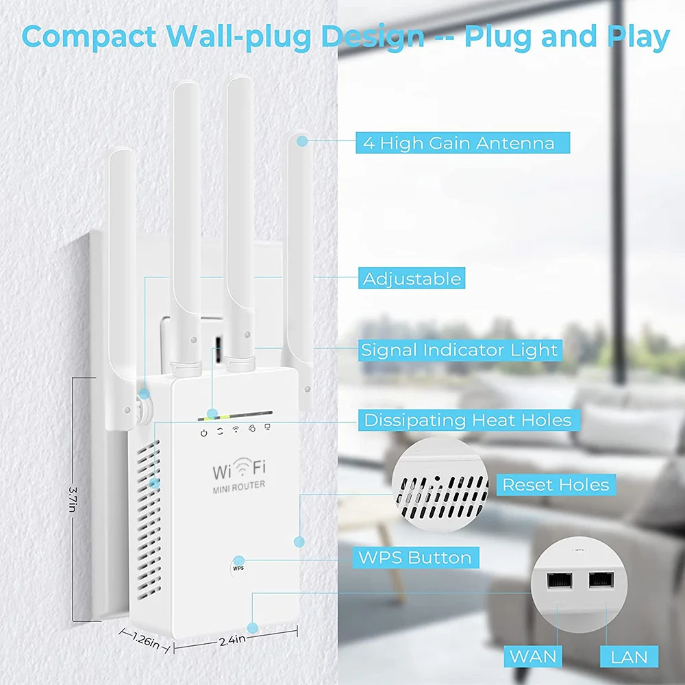 2 Băng Tần 2.4/5G WiFi Phạm Vi Mở Rộng Internet Không Dây Tăng Áp Bao Lên Đến 5000 Dặm Vuông. Ft & 35 Thiết Bị Dài 1200Mbps Bộ Khuếch Đại Tín Hiệu 