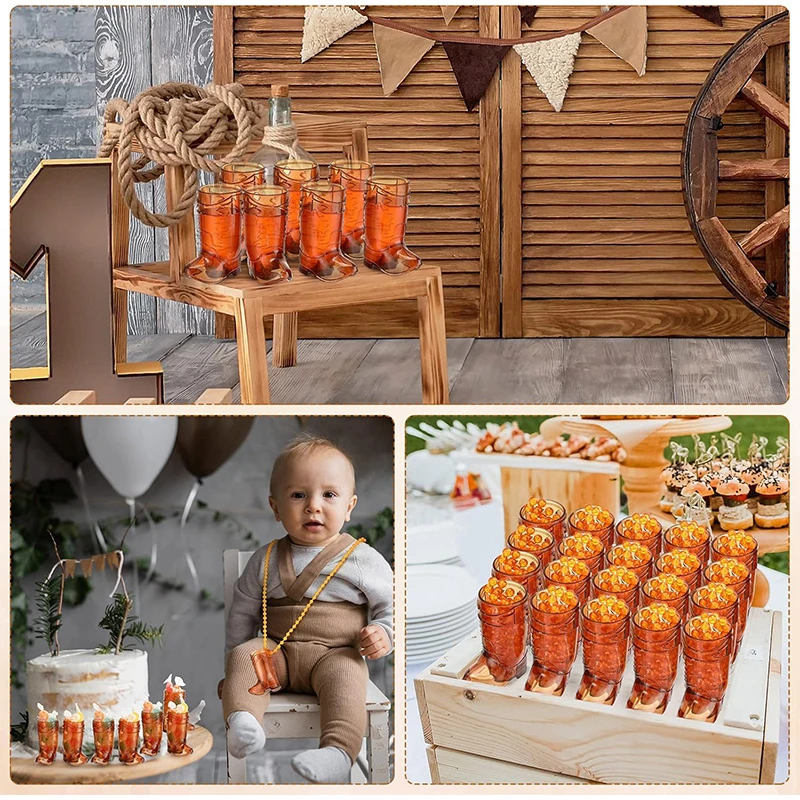 12pcs Cowboy Boot Shot Glasses with Necklace Plastic Cowgirl Shot Cup Wedding Bachelorette Party Supplies Guests Gift Birthday