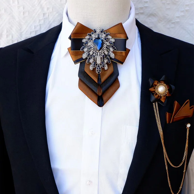 

High-end Rhinestone Bow Tie Brooch Set British Business Wedding Bow-tie Men's Handmade Jewelry Gift Original Collar Flowers Pins