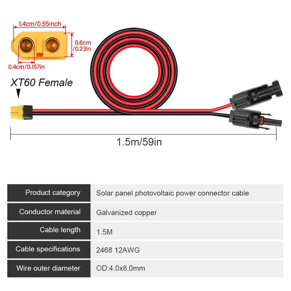 Cavo Di Ricarica Solare XT60 10 AWG 0,3m Per Ecoflow E Centrali Elettriche – Prolunga Impermeabile IP68 Ad Alta Efficienza