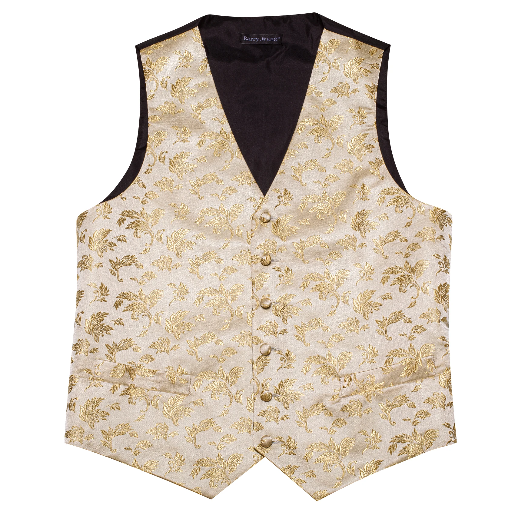 Luxury Silk Mens Vest Gold Beige Flower Embroidered Waistcoat Tie Set Wedding Business Party Suits Sleeveless Jacket