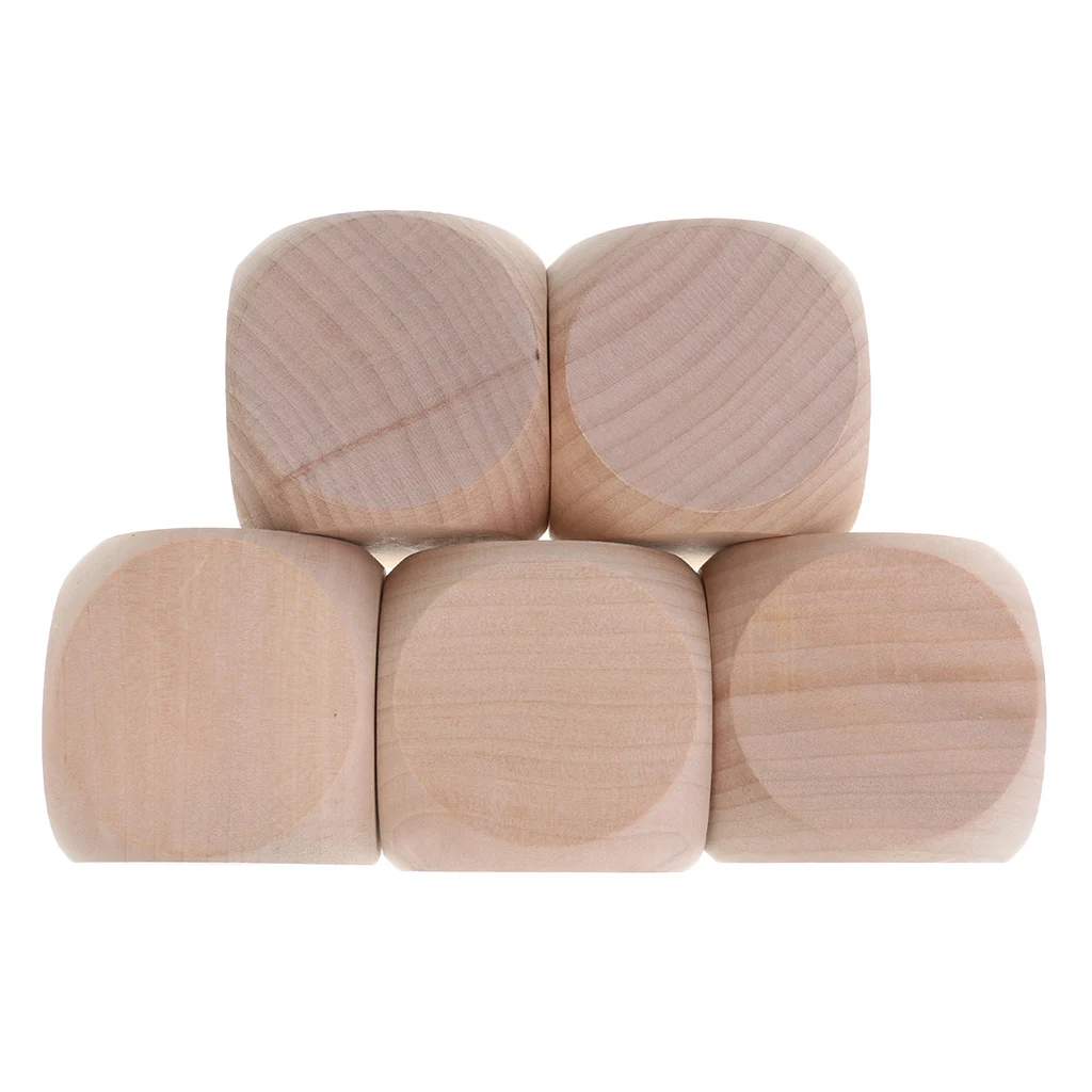 5 Lot Wooden Dice Unfinished Craft Blocks Cubes for DIY 60mm