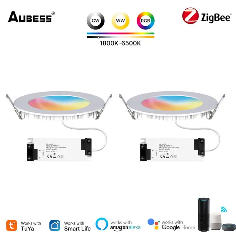 

Aubess Zigbee Downlight 6W RGB Warm/Cold Spot LED Lights Tuya APP Smart Remote Control Spotlight Work with Alexa Google Home