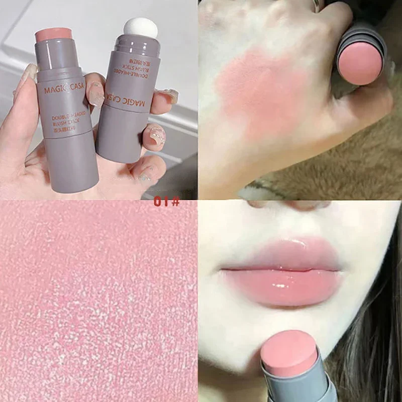 Blush Stick Contouring Stick Blush Cream Cream Blusher Facial Blusher Double Head Sponge Waterproof Multi-purpose Eyes&lips&Cheek Matte Finish Makeup