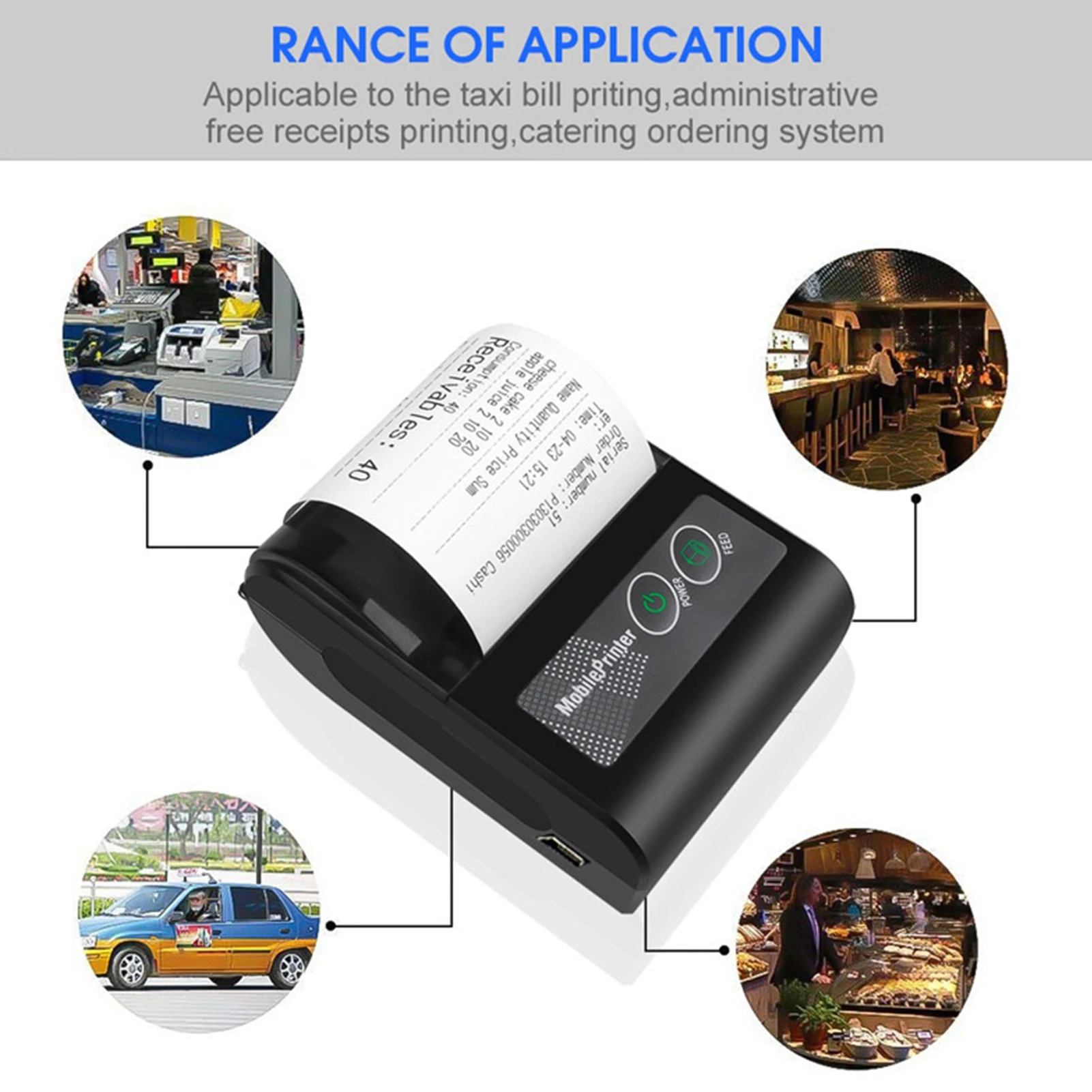 【New】Bluetooth Thermal Receipt Printer Portable Ticket Pass Bill Mini Label Machine Portable Thermal Receipt Printer