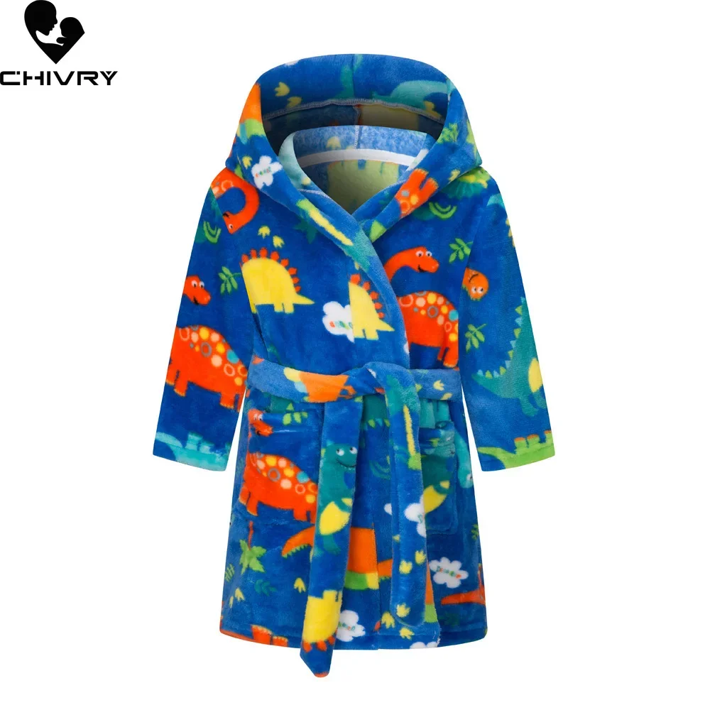 Autumn Winter Kids Hooded Flannel Bathrobe Pajamas Long Sleeve for kids pajamas set child bathrobe kids robe