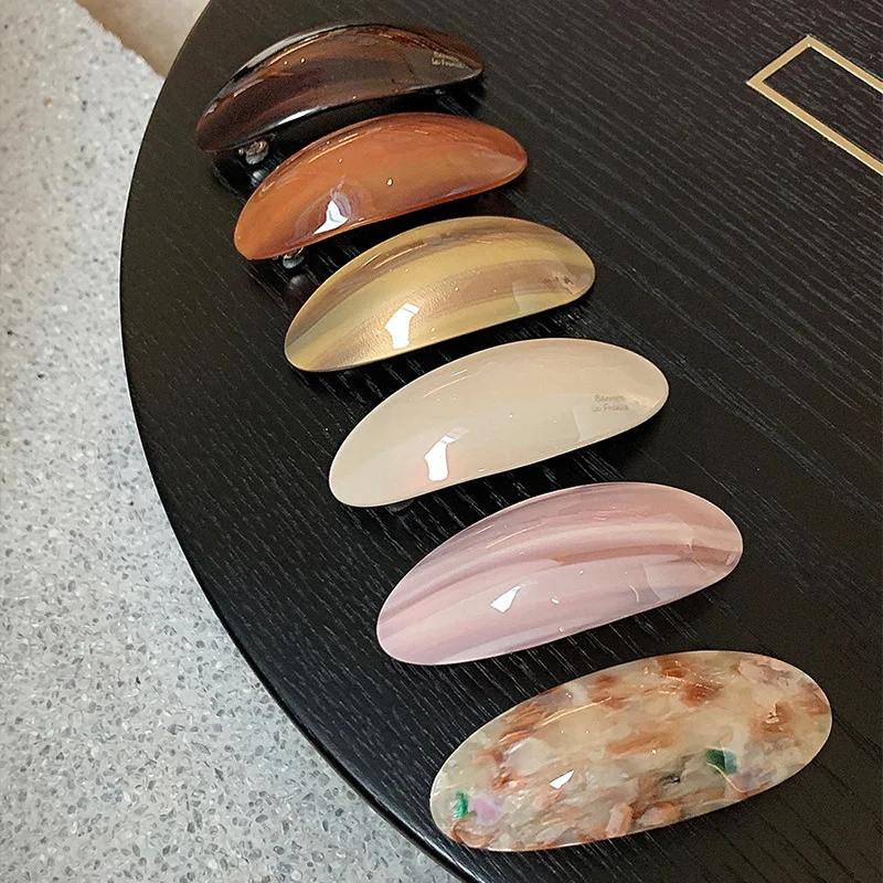 여성용 우아한 아세테이트 헤어 클립 프렌치 클립 대형 타원형 기하학적 헤어핀 헤드웨어 광택 있는 타원형 헤어 액세서리