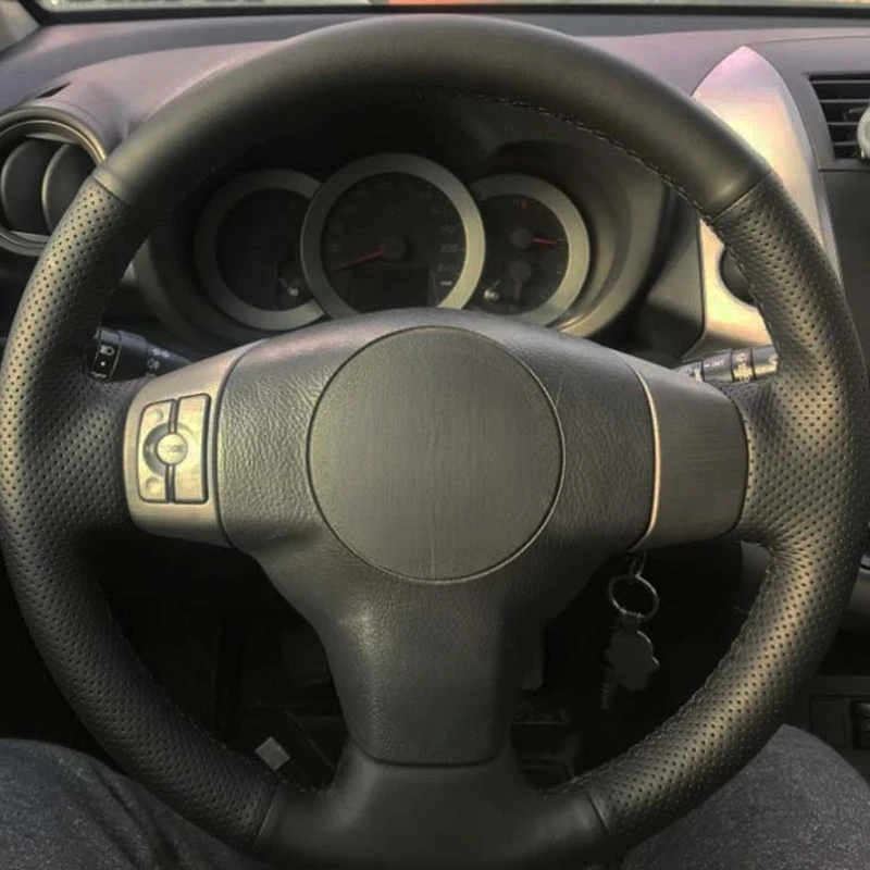 

Car Steering Wheel Cover DIY Hand-Stitched Black Genuine Leather For Toyota Yaris Vios RAV4 2006 2007 2008 2009