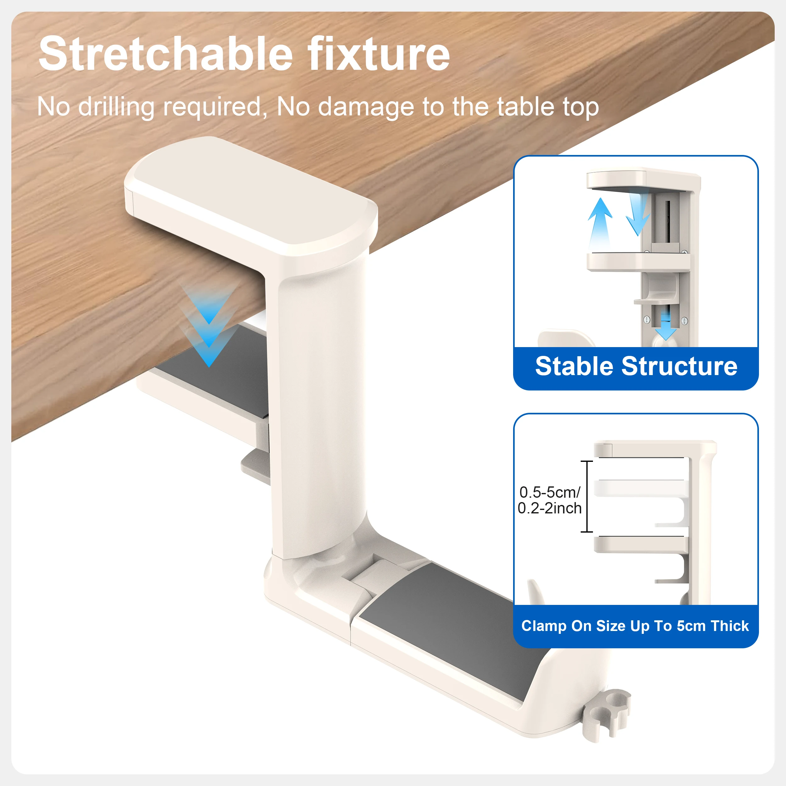 Organizer da scrivania 4 in 1 - Portabicchieri e porta cuffie da appendere sotto la scrivania con 2 fori per cavi - Gancio girevole, per bicchiere, telefono e penna - immagine 5