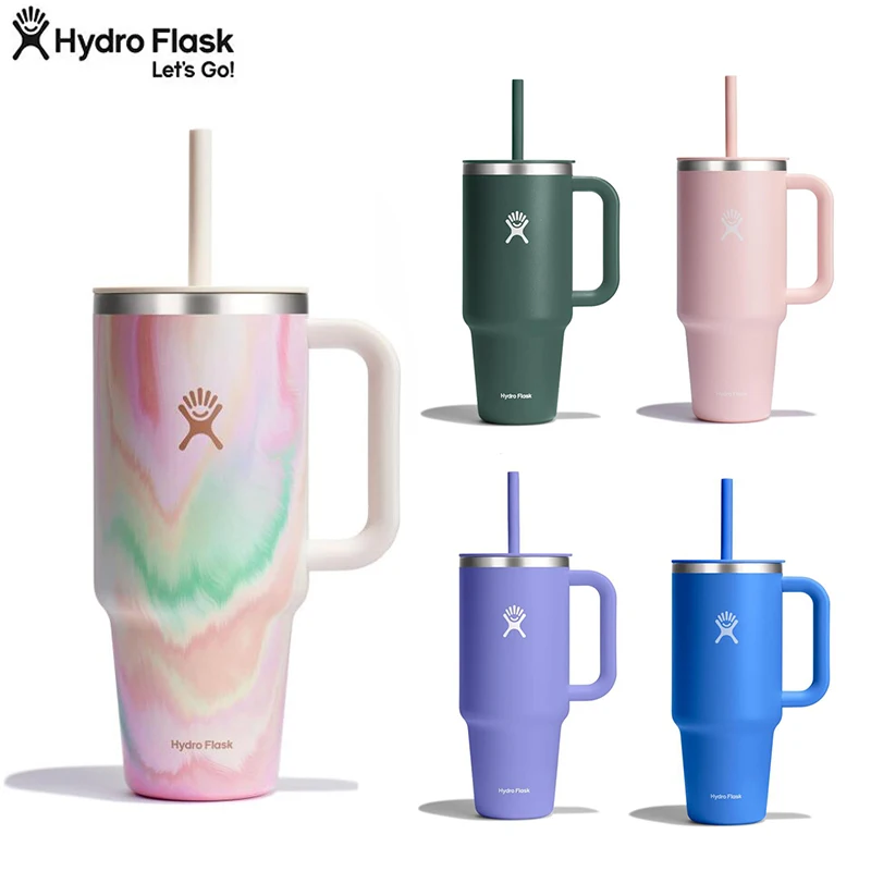 Hydro Flask 40oz Stainless Steel Vacuum Insulated Thermal Mug Straw Lid Double Wall Iced Travel Cup