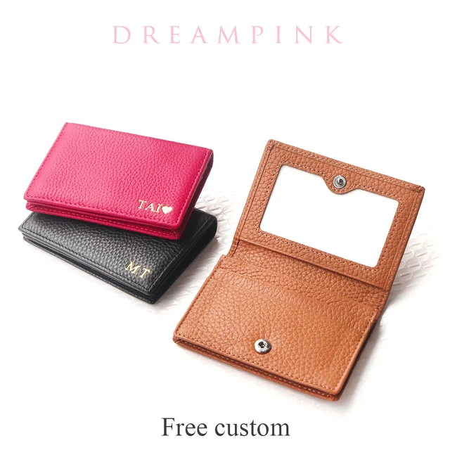 Monogram Letters Cowhide Card Holder Envelope Custom Name Gift Men Business  Credit Card Case Genuine Leather Women Slim Wallet