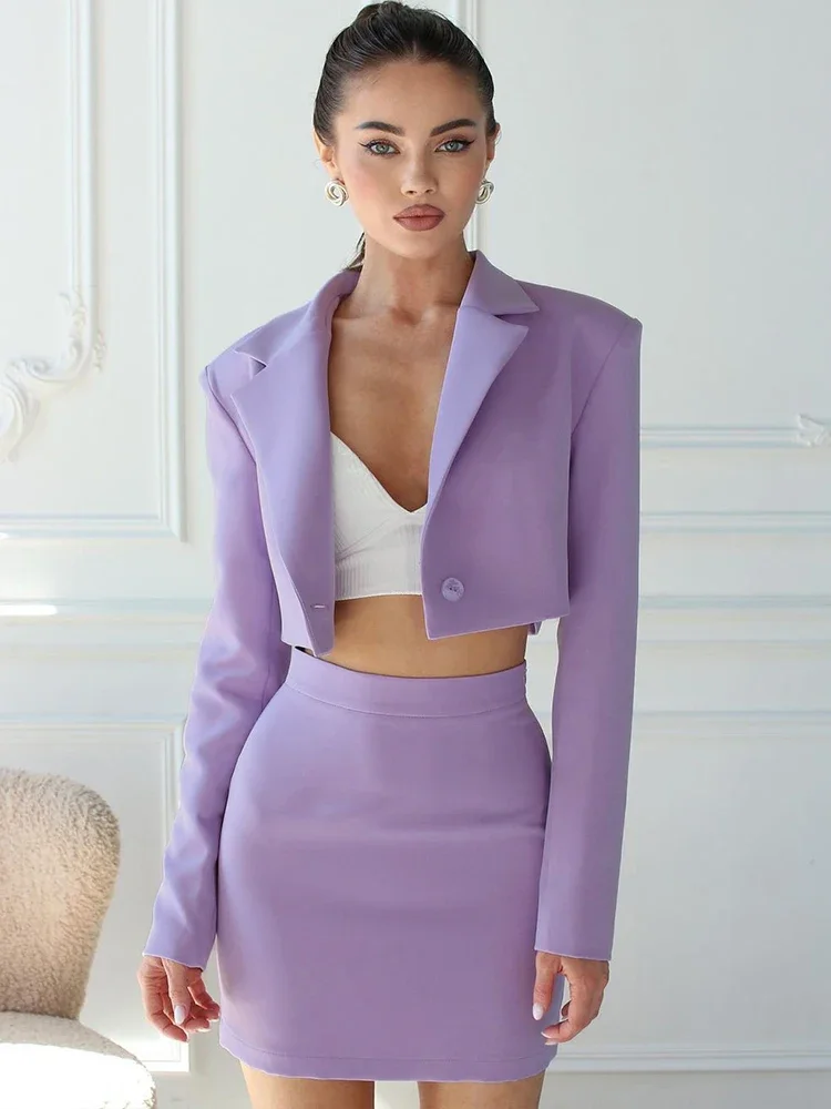 

Temperament Hot Girl Suit Skirt Set Set Lapel Long Sleeve Women's Small Short Suit Jacket Top High Waist Hip Skirt Two-piece Set