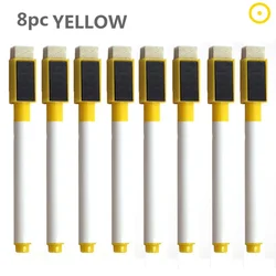 8-Pack Magnetic Colorful Whiteboard Markers with Built-In Erasers for Kids' Art and School Use (8pc yellow)