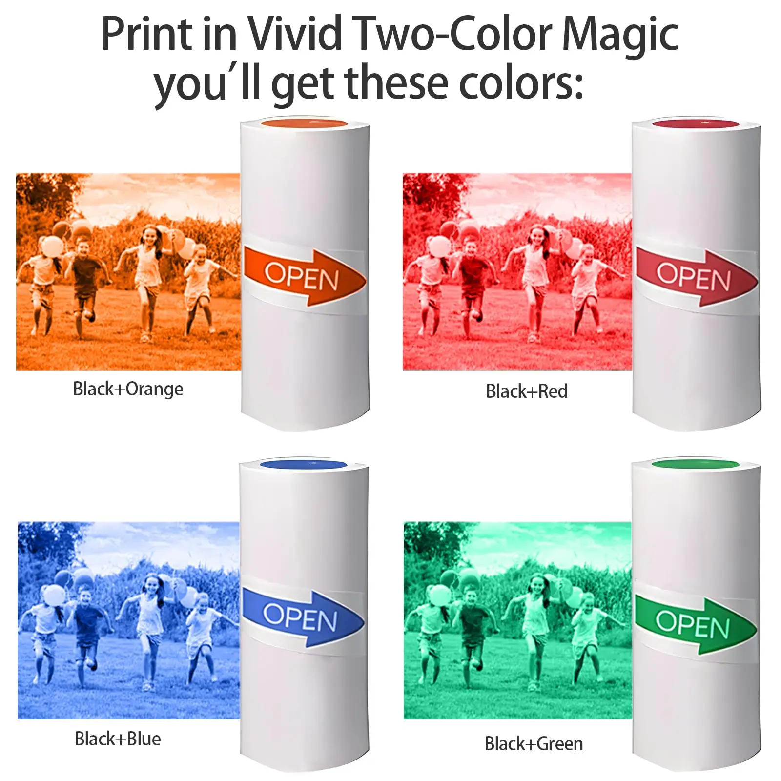 5/10 Rolls Dual Color Thermal Printer Paper, 57 x 25mm Mini Non-Adhesive Printing Paper, Black Print with Orange/Blue/Red/Green