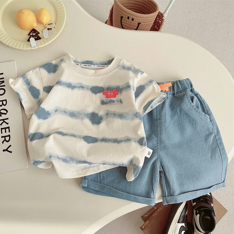 Summer baby boy clothes outfits sets striped T-shirt top+denim shorts suits for infant boys clothing baby wear casual sports set 1
