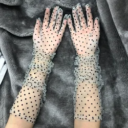 Women Long Tulle Gloves Summer Sunscreen Mittens Fashion Dot Lace Sexy Transparent Party Glove Bride Wedding Sheer Golves