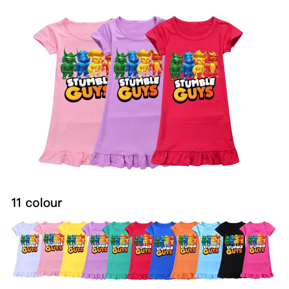 

Girl Kids Girls Night Dress Summer Nightgown Girl Stumble Guys Pajamas Dress T-Shirt Long Sleepwear Nighty for Children Pyjamas