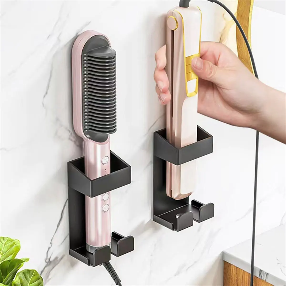 벽걸이형 헤어 스트레이트너 홀더, 컬링 아이언 보관 랙, 면도기, 치약 보관 랙, 정리함 B