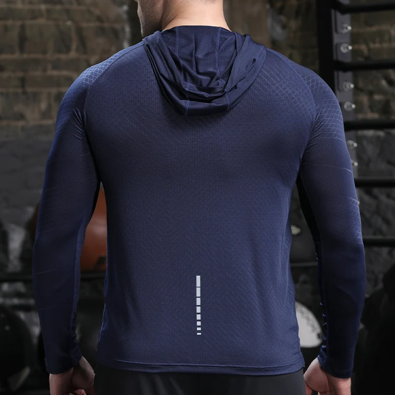 Mens Quick Dry Hooded Sports Hoodie - Long Sleeve Running Activewear