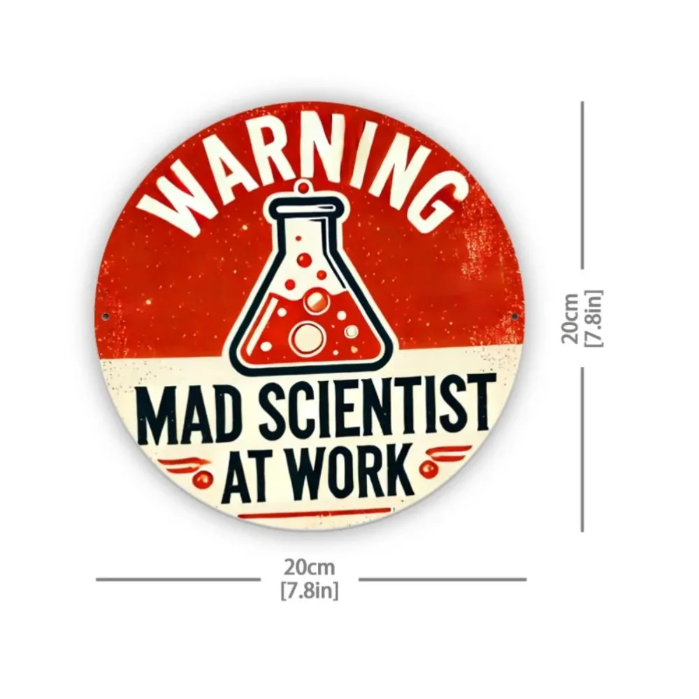 Wisesign Targa In Metallo 'Mad Scientist At Work' - Cartello In Alluminio Vintage 20x30 Cm, Effetto Ruggine, Decorazione Da Muro Per Laboratorio O Ufficio - 2