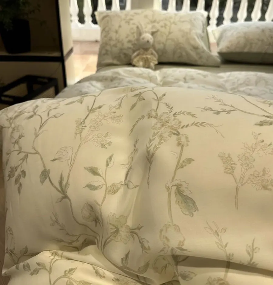 

Комплект постельного белья с зеленым цветочным рисунком, современный пасторальный домашний текстиль в скандинавском стиле, простыня, подушка, пододеяльник