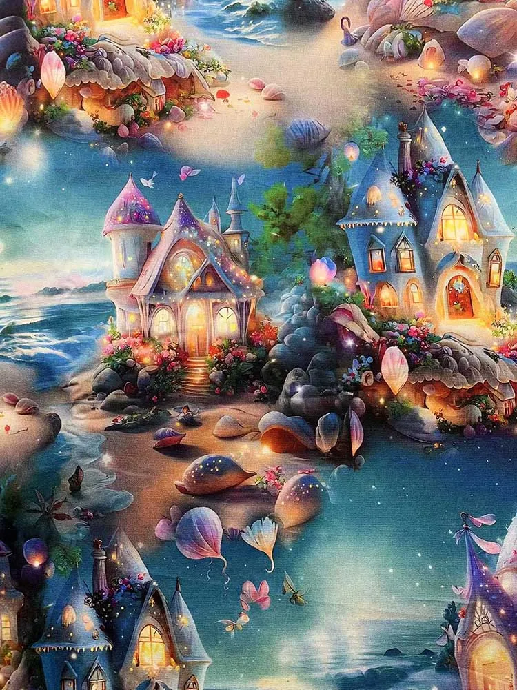 Enchanted Fairy Tale Dream House Cotton Fabric for DIY Sewing & Crafts (Half Meter)
