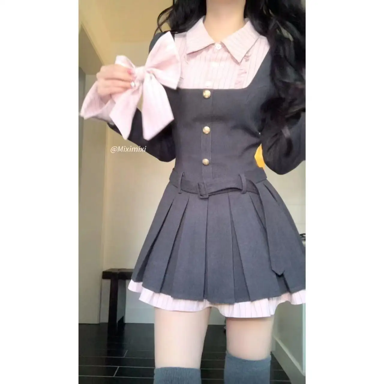 Y2K Blazer Dresses for Women Preppy Style Autumn New Patchwork Long Sleeve Pleated A-line Bow Korean Fashion Female Clothing