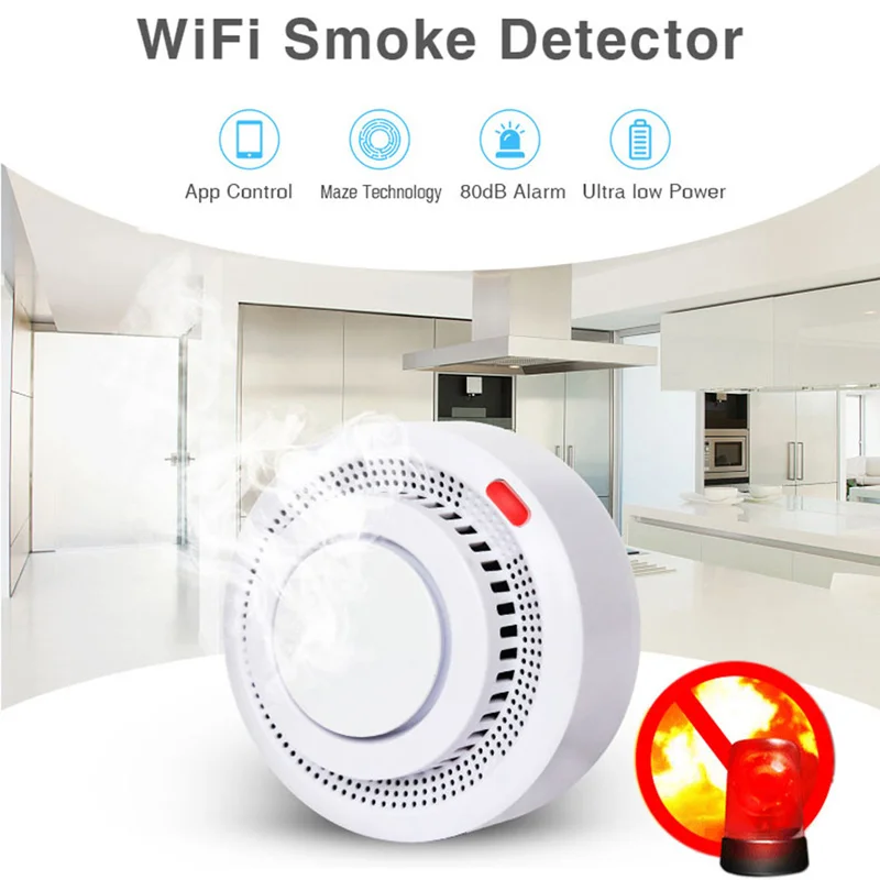 Household Tuya Graffiti Fire Remote Smoke Alarm WiFi Intelligent Smoke Detector Gas Leakage Sensor App Control Ultra Low Power