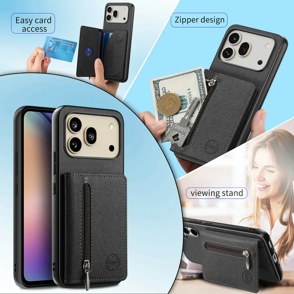 Leather Wallet Case with Card Slots and RFID Protection - Flip Cover