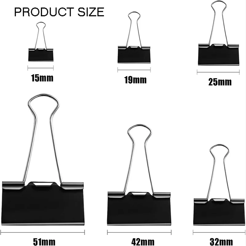 Binder Clips 30/20/15/10/5Pcs Black Foldback 15/19/25/32/41/51mm Office Clip Paper Home School Office Storage