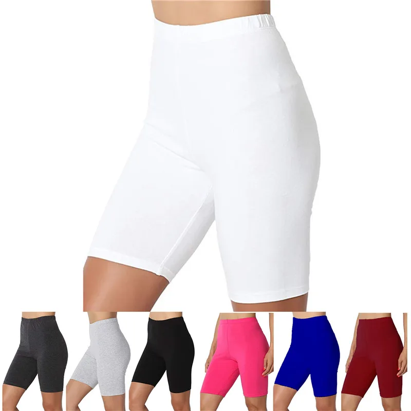 

2023 Women Elastic Shorts Casual High Waist Tight Fitness Slim Skinny Bottoms Summer Solid Sexy White Black Cycling Shorts