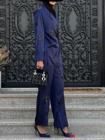 KONDALA Vintage Chic Casual Women Suit V Neck Pockets Blazer Straight Loose Pants New Fashion 2024 Autumn Office Lady Set - Image 2