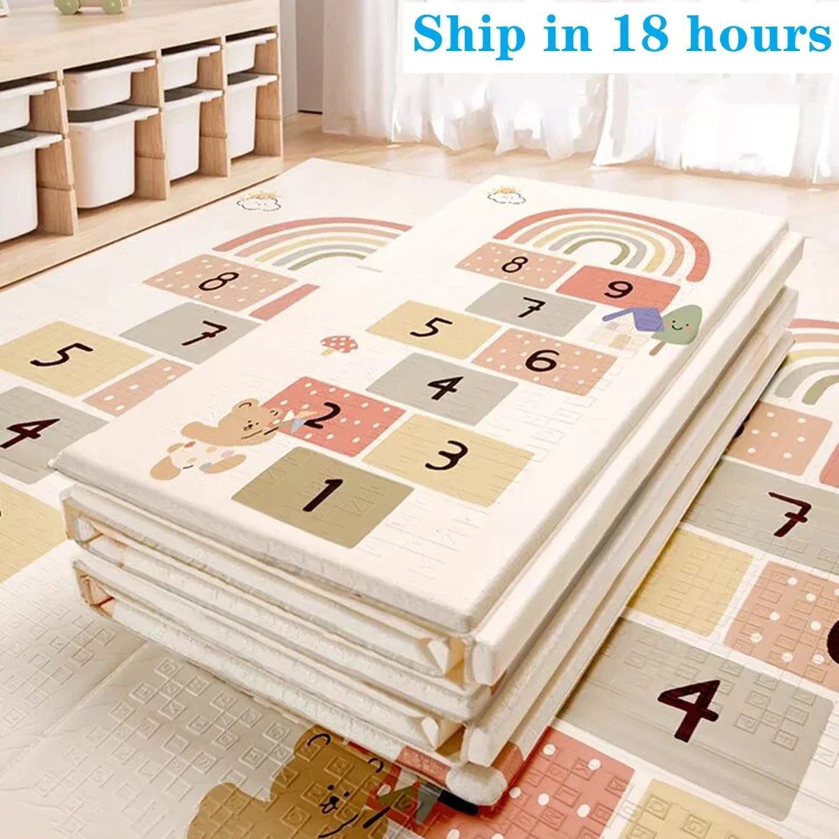 Non-toxic Activities Mat for Baby Outdoor Camping Foldable Play Mat Double-Sided Cartoon Pattern Waterproof Carpet Easy To Carry