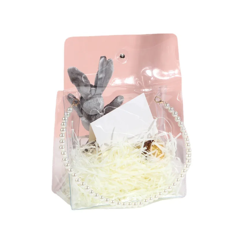 Wholesale Baby Birth Distributions Gifts Bags Transparent Wedding Gift Bags Guests Pvc Handle With Pearl Gifts Box 6