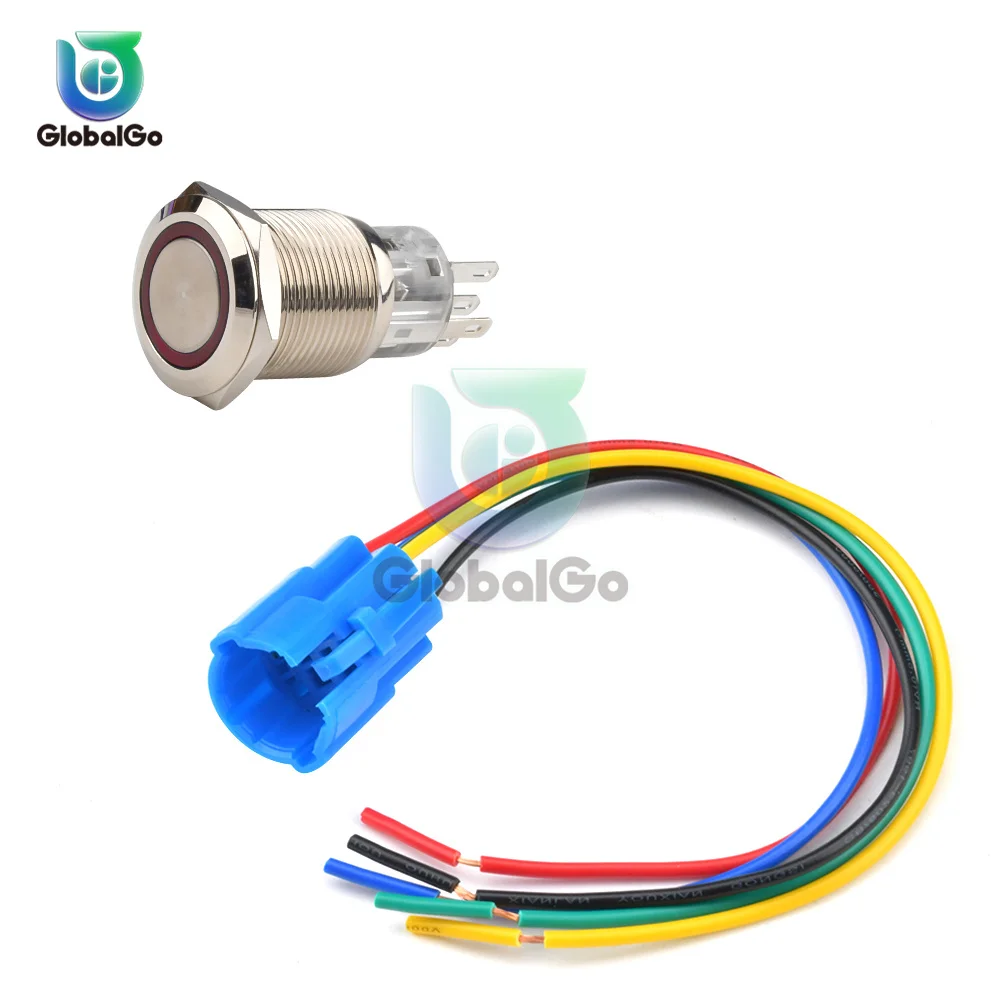 

19mm Metal Push Button Switch Waterproof Momentary Reset Self-reset LED Light Illuminated Car Engine PC Power 12V