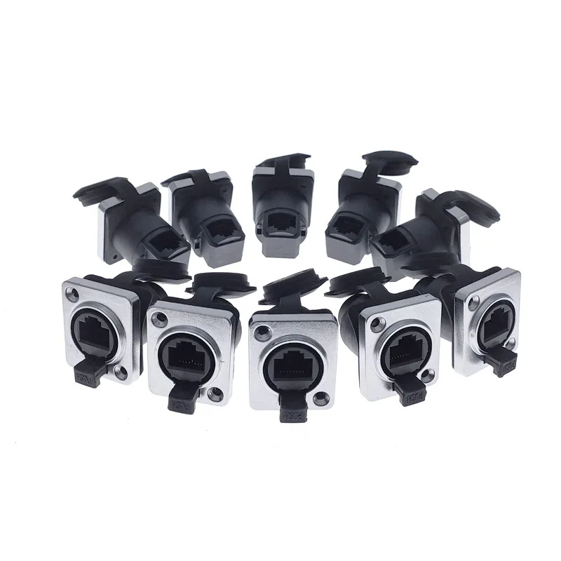 

10 piece RJ45 Waterproof Network Connector with Rubber cover IP65 8p8c D type Panel Mount Socket RJ45 Ethernet Connector