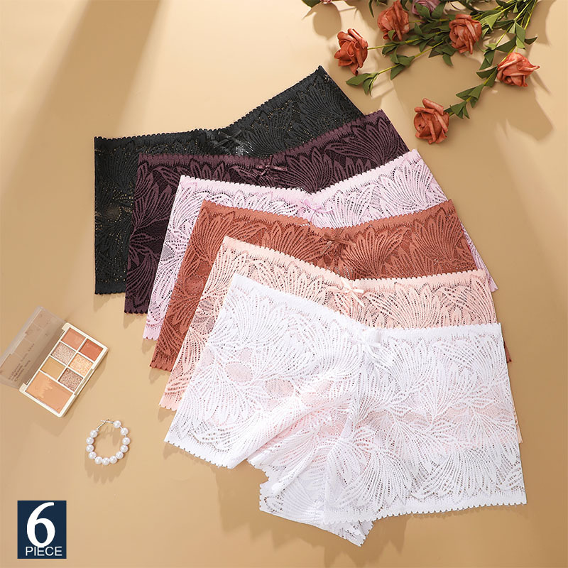 FINETOO 6Pcs Women Floral Lace Panties High Waist Brief Sexy Lingerie Panty Brazilian Underpants Femme Underwear Bikini Intimate