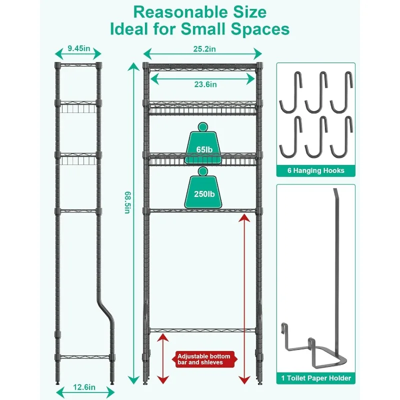Bathroom Organizer Over The Toilet Storage, 4-Tier Metal Bathroom Over Toilet Storage Shelf Above Toilet Storage Rack 2