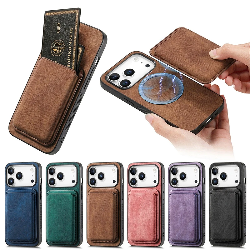 Leather Magnetic Wallet Case with Detachable Card Slot Back Cover