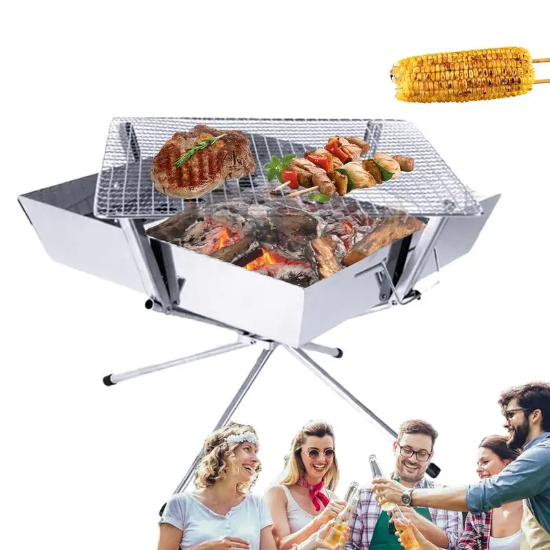 

Portable Charcoal Grill Foldable Stove Stainless Steel Charcoal Burning Barbecue Stove Backyard BBQ Cooker Party Cooking Grill