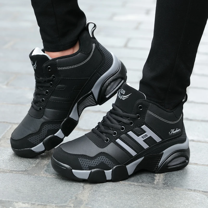 Winter Leather Boots Men Waterproof Men's Sneakers Warm Trekking Work Casual Shoes Men  Anti-slip High-top Man Sneakers 2023