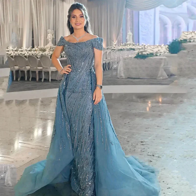 Middle East Luxe Blue Embellished Gown