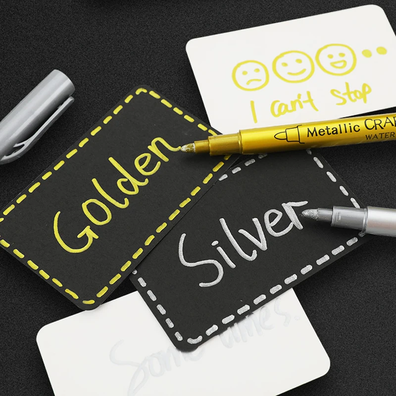 Set di pennarelli metallici oro argento bianco colori pennello pennarelli a  punta media per la pittura su roccia in metallo creazione di carte di carta  nera - AliExpress
