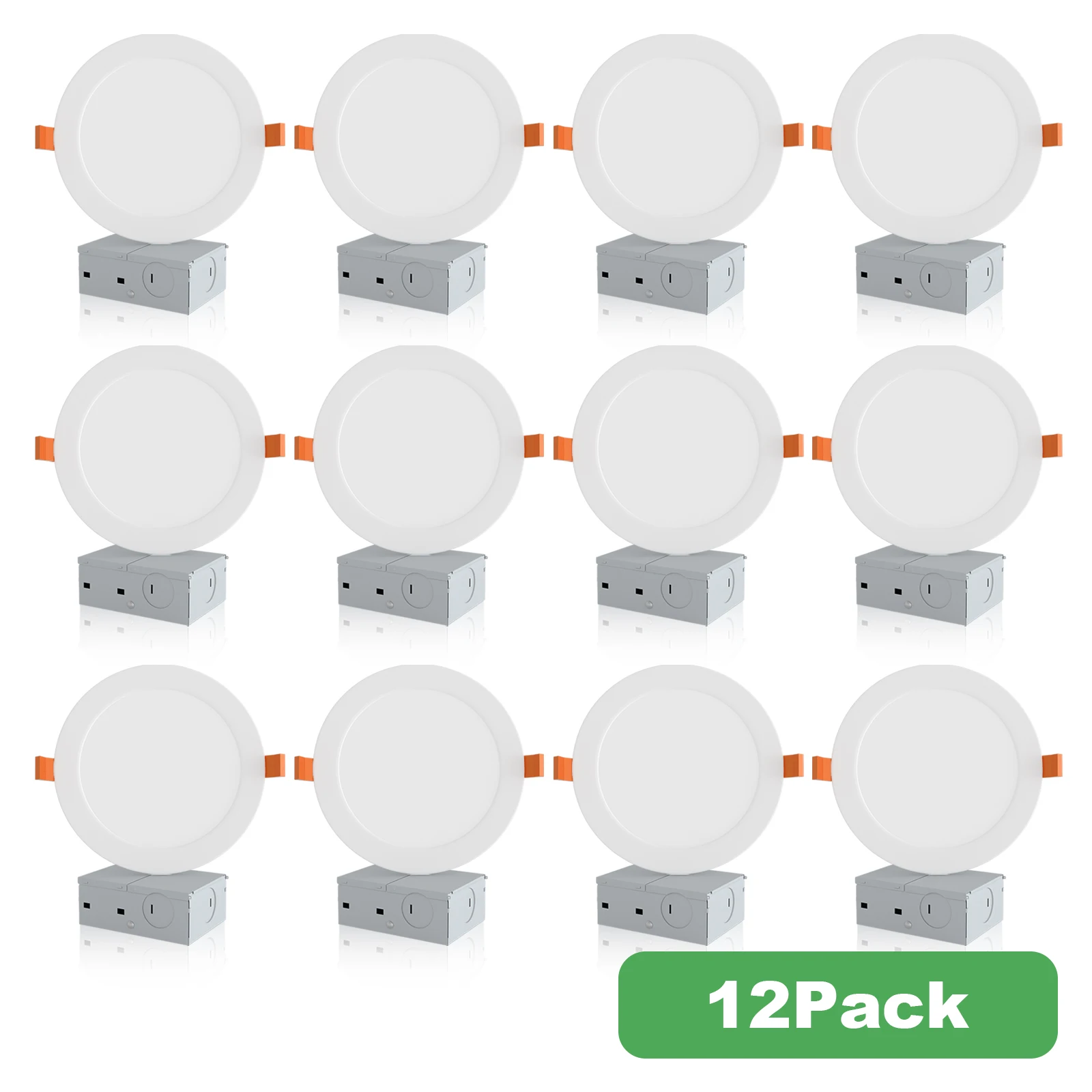 12pcs 6 Inch 5CCT AC120V Ultra Thin LED Recessed Ceiling Light with Junction Box Dimmable Canless Light Selectable 12W 1050LM