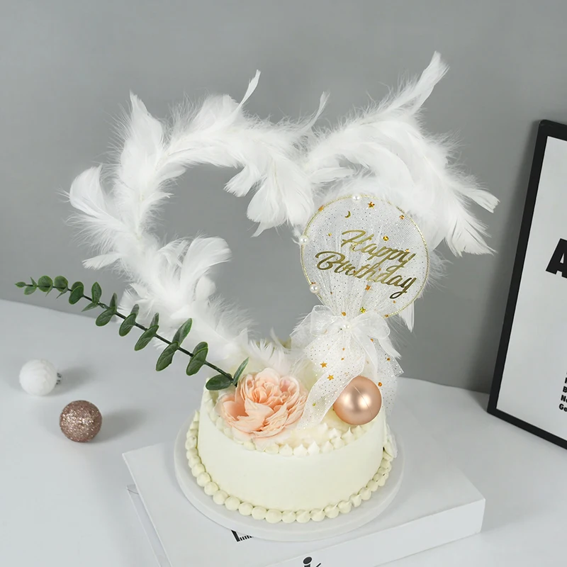 

LED Feather Cake Topper Birthday Wedding Cake Party Cake Decoration Baking Dessert Valentine's Day Cake Top Decor Supplies