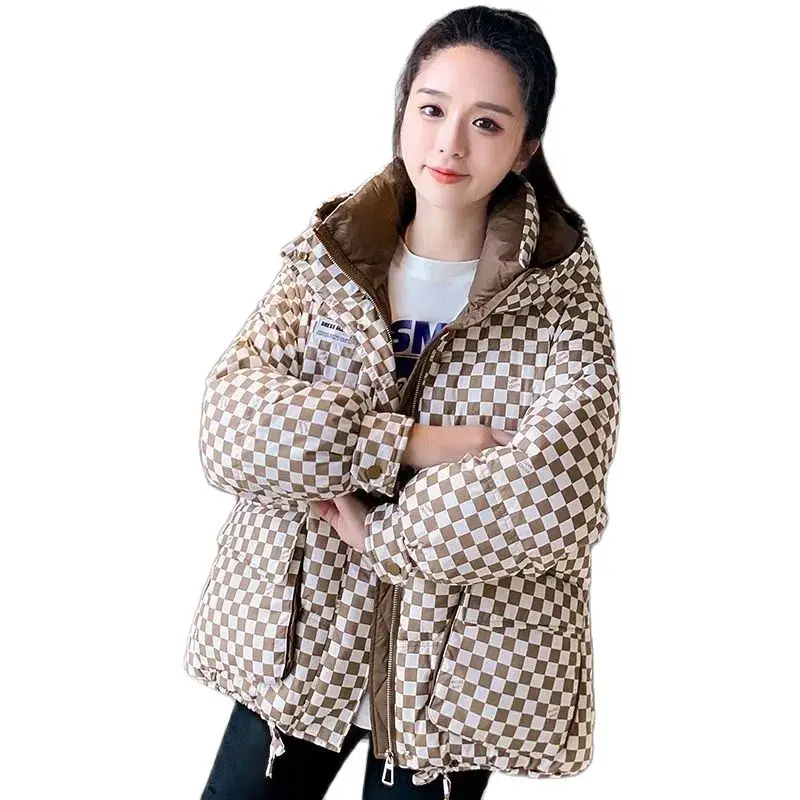 Checkerboard Down Padded Jacket Fashion 2022 New Women's Winter Coat