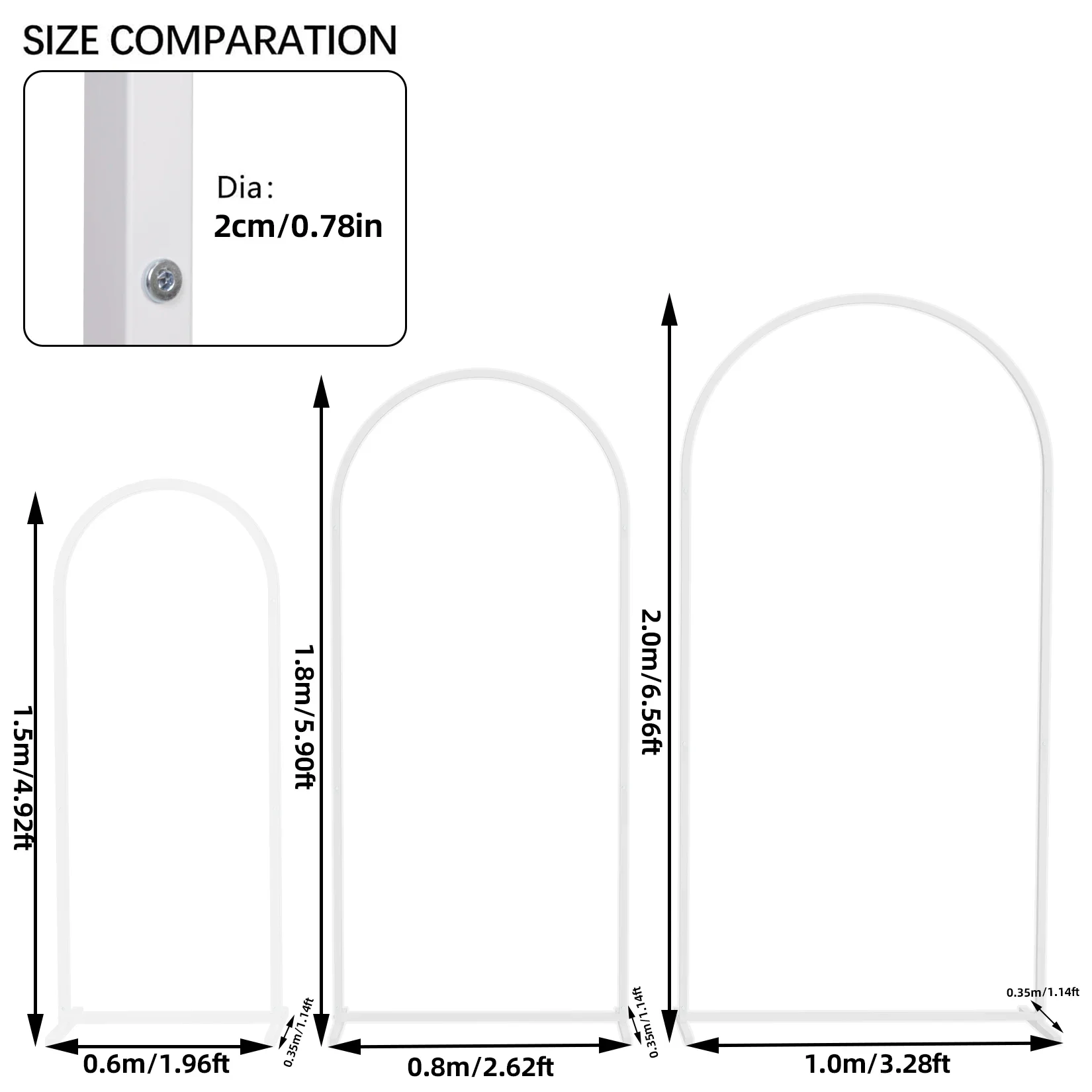 Set of 3 Wedding Arch Balloon Frame Metal Backdrop Stand Garden Floral Arch Deco