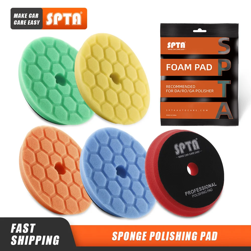 SPTA, 1 unidad, 3 "(80mm)/5"(125mm)/6"(150mm), esponja biselada Hex-Logic para coche, almohadilla de espuma para pulir para pulidor de búfer DA/RO/GA