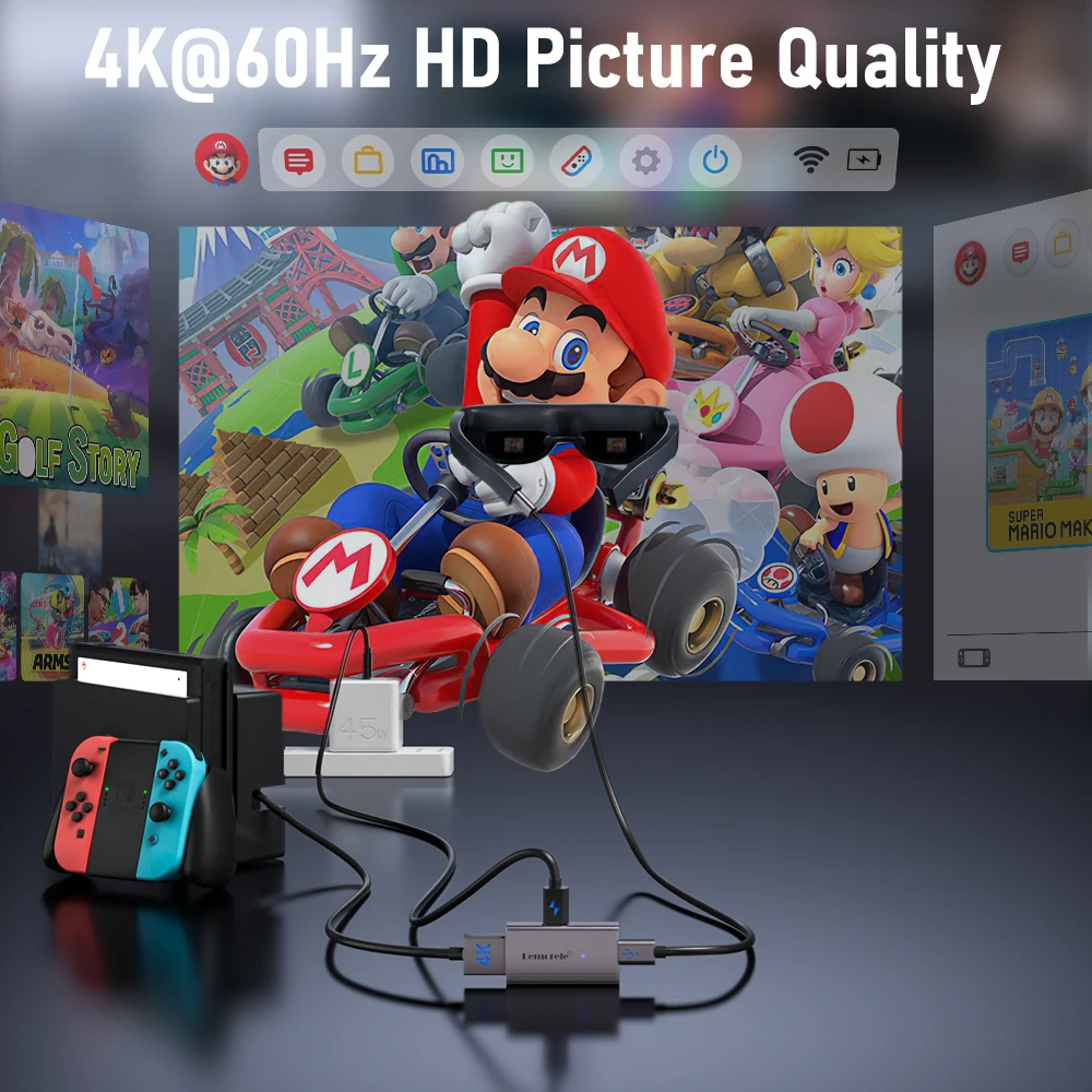 Lemorele 4k AR Glasses Adapter HDMI to Type-C AR Glasses Charging Converter USB-c Video Adapter for Xreal Airs Rokid Switch 4