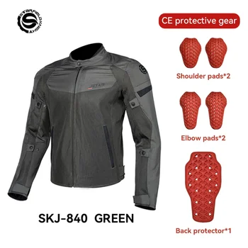 Star Field Knight Green Motorcycle Jacket Men's Motorbike Cycling Clothes Summer Mesh Breathable With Riding Protective Equipemt